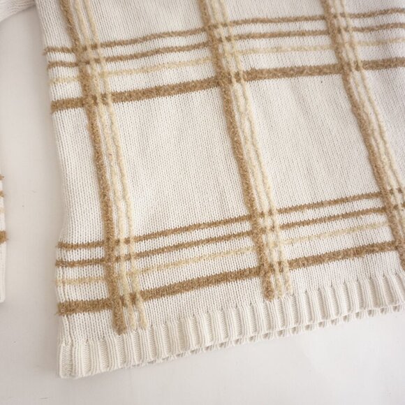 Vintage Liz Claiborne Cream w Brown Cross Pattern Knit Turtleneck Sweater S - Picture 7 of 10